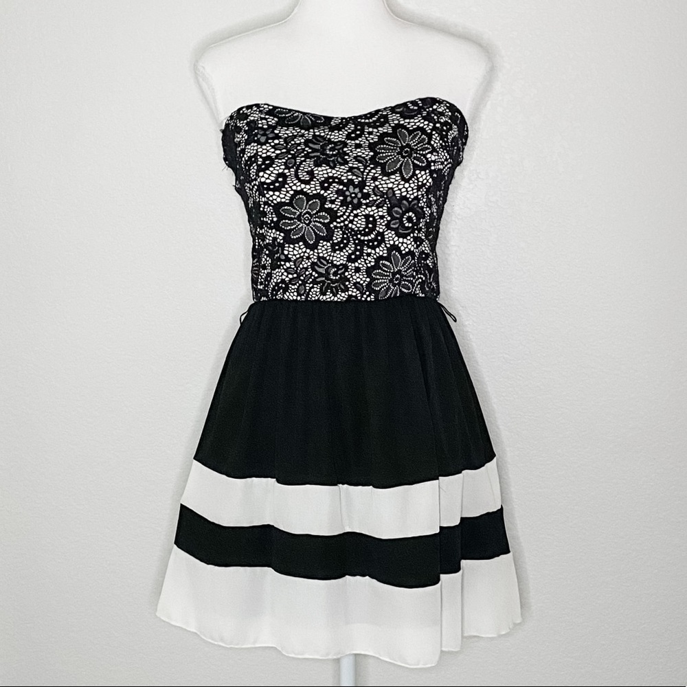 NWT Yabes Strapless Pullover Black Lace Top Dress